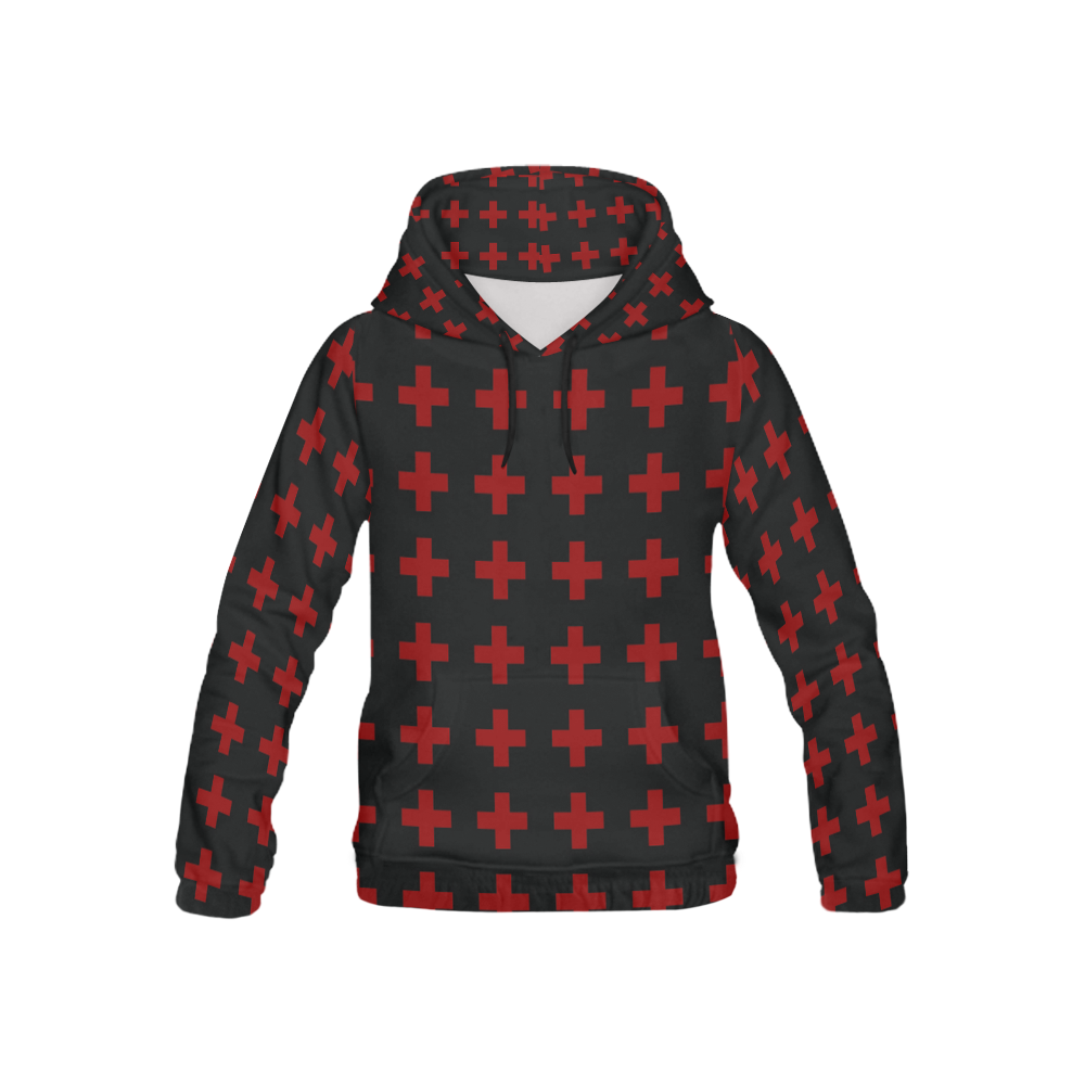 Punk Rock style Red Crosses Pattern design All Over Print Hoodie for Kid (USA Size) (Model H13)