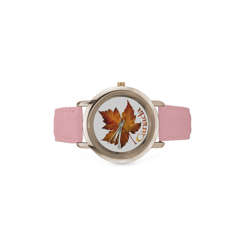 Cute Canada Maple Leaf Watches Women's Rose Gold Leather Strap Watch(Model 201)