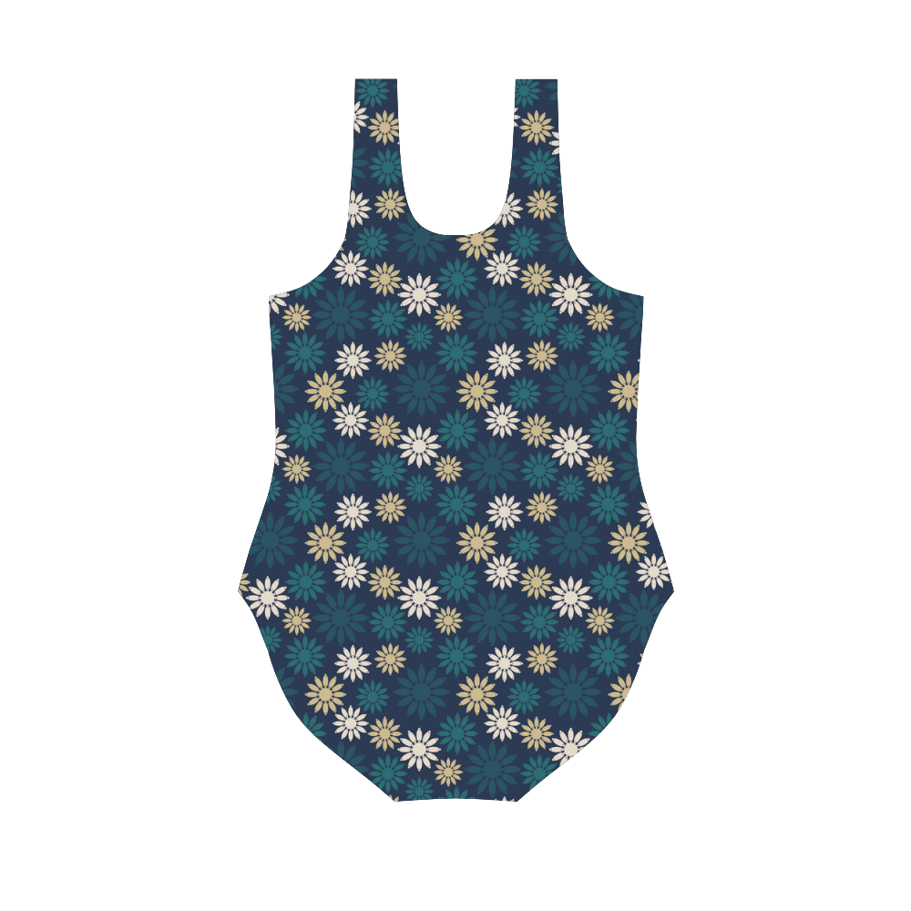 Blue Symbolic Camomiles Floral Vest One Piece Swimsuit (Model S04)
