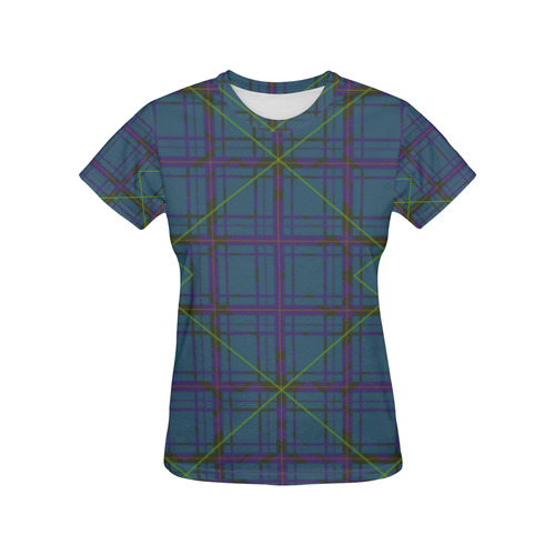 Neon plaid 80's style design All Over Print T-Shirt for Women (USA Size) (Model T40)