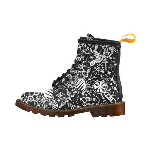 Wheels, Snakes and Worms Black and White Doodle High Grade PU Leather Martin Boots For Women Model 402H