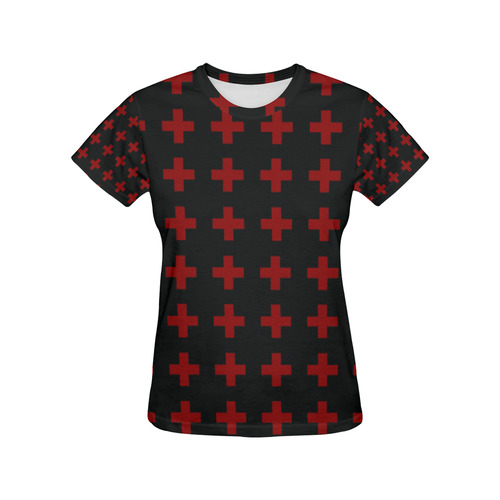 Punk Rock style Red Crosses Pattern design All Over Print T-Shirt for Women (USA Size) (Model T40)