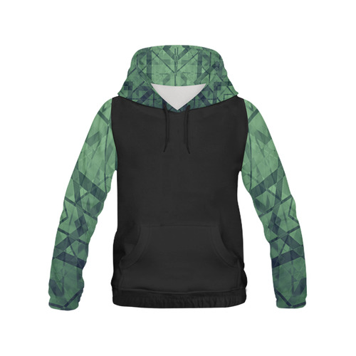 Sci-Fi Green Monster Geometric design Hood & Sleeves All Over Print Hoodie for Women (USA Size) (Model H13)