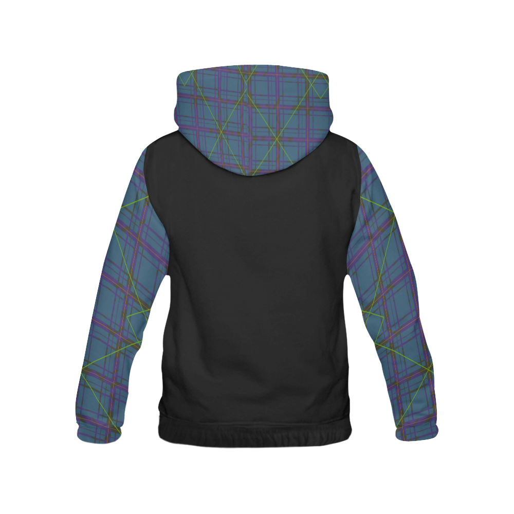 Neon plaid 80's style design Hood & Sleeves All Over Print Hoodie for Women (USA Size) (Model H13)