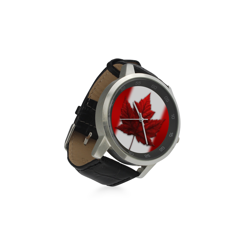 Canada Flag Watches Canada Souvenir Watch Unisex Stainless Steel Leather Strap Watch(Model 202)
