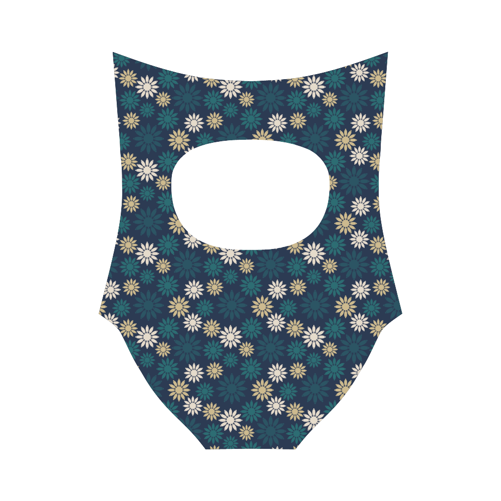Blue Symbolic Camomiles Floral Strap Swimsuit ( Model S05)