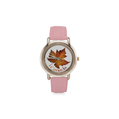 Cute Canada Maple Leaf Watches Women's Rose Gold Leather Strap Watch(Model 201)