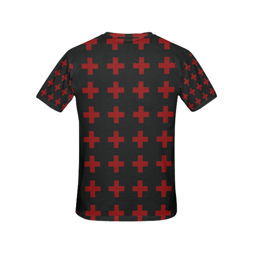 Punk Rock style Red Crosses Pattern design All Over Print T-Shirt for Women (USA Size) (Model T40)