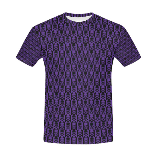 Gothic style Purple and Black Skulls All Over Print T-Shirt for Men (USA Size) (Model T40)