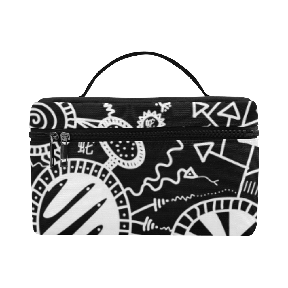 Wheels, Snakes and Worms Black and White Doodle Lunch Bag/Large (Model 1658)