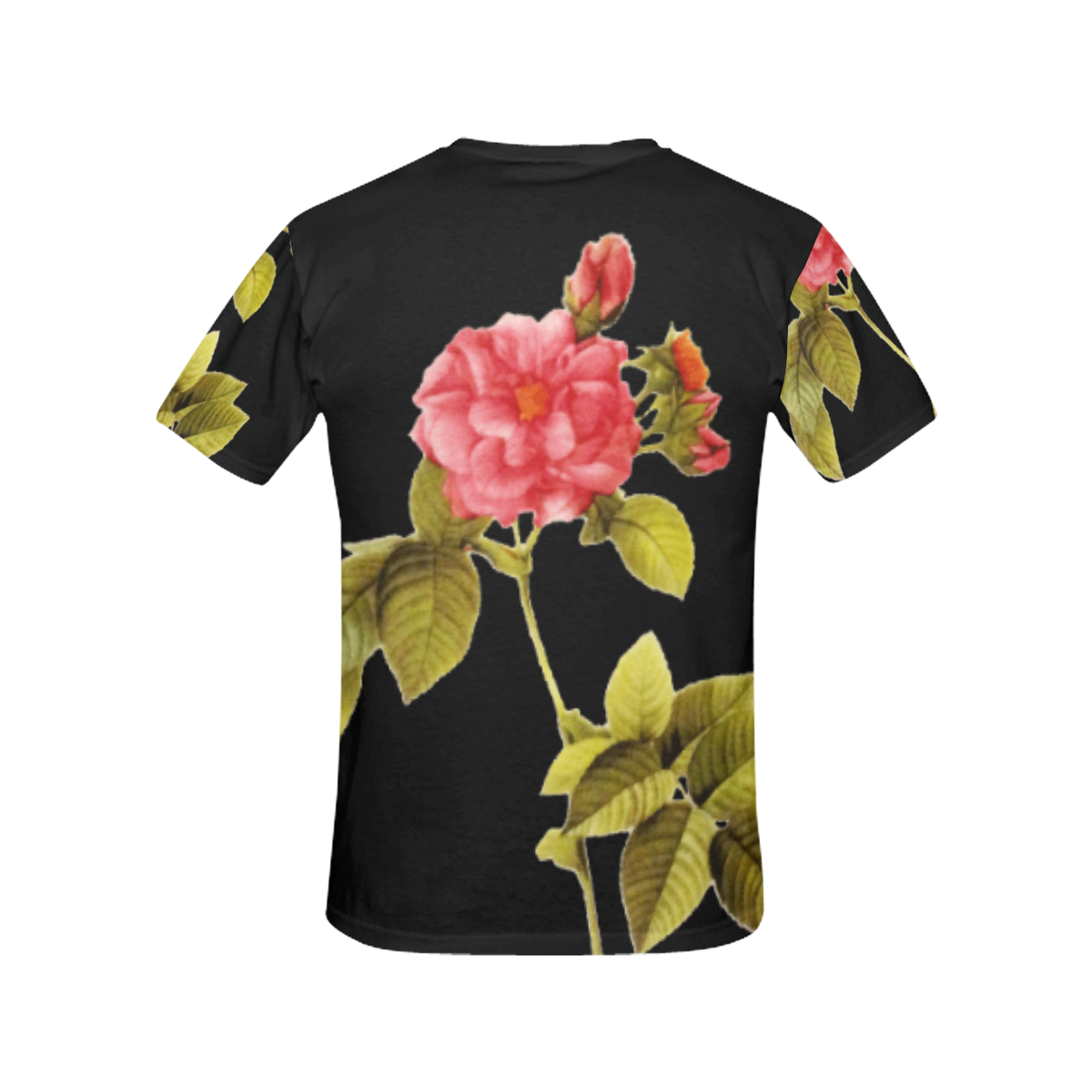 Vintage Red Rose Floral All Over Print T-Shirt for Women (USA Size ...