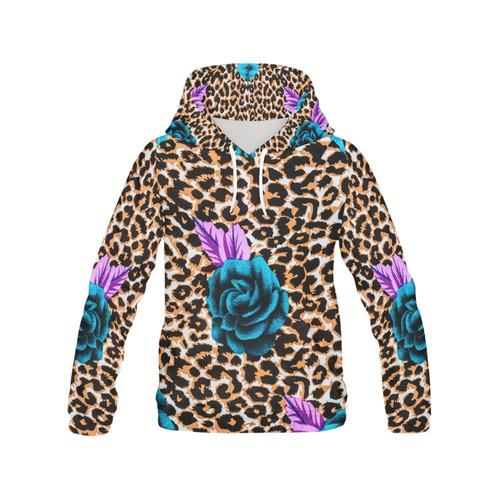 Leopard Rose All Over Print Hoodie for Women (USA Size) (Model H13)
