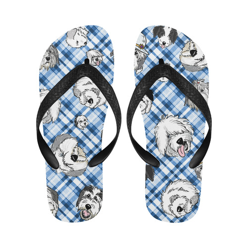 blue and white plaid sheepie Flip Flops for Men/Women (Model 040)