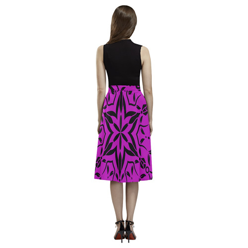 Designers luxury Crepe skirt : Purple with Mandala art Aoede Crepe Skirt (Model D16)