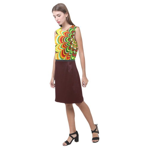 Colorful striped pattern Asymmetric, Maroon Skirt Version Eos Women's Sleeveless Dress (Model D01)