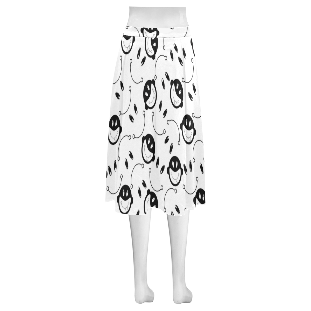 black and white funny monkeys Mnemosyne Women's Crepe Skirt (Model D16)