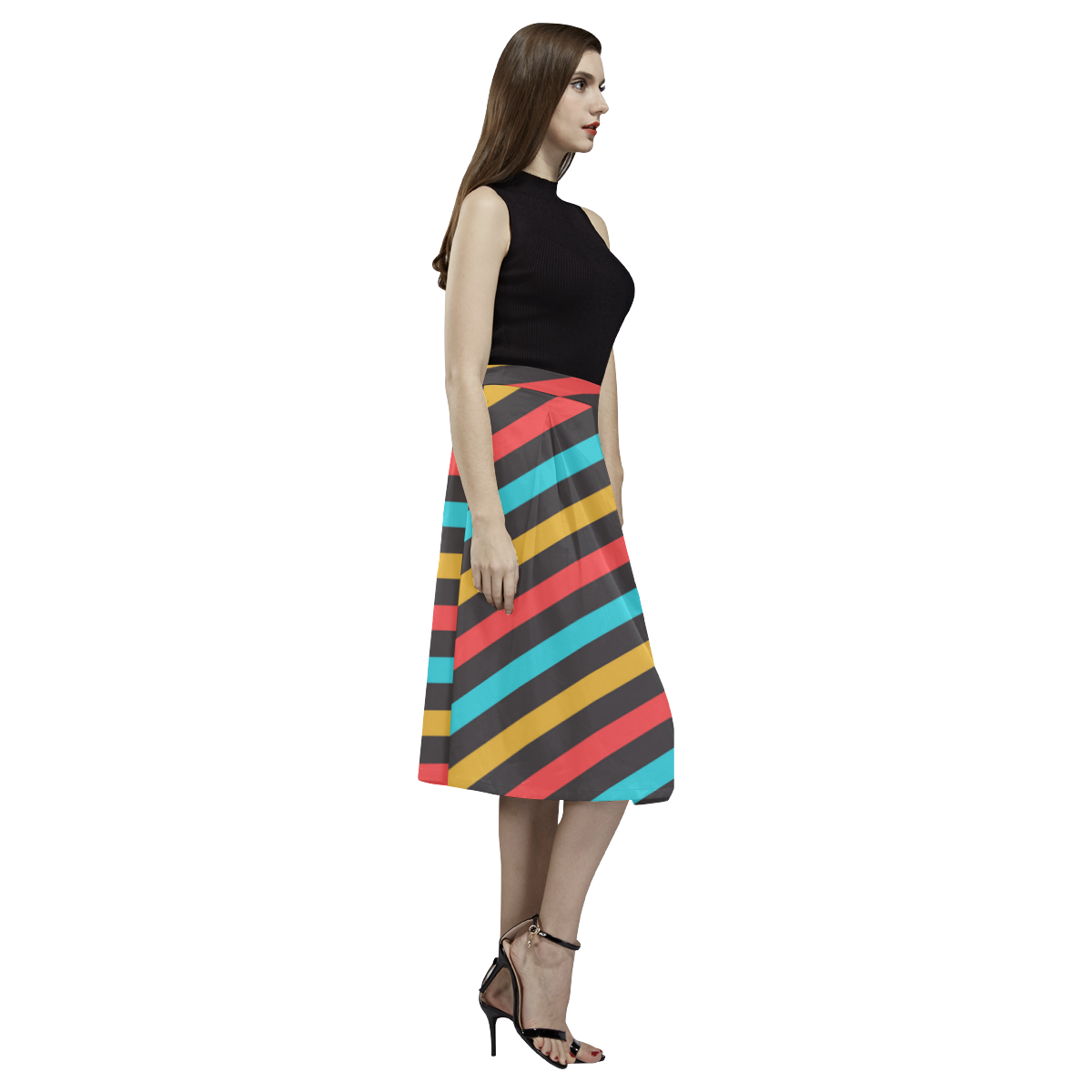 retro stripe Aoede Crepe Skirt (Model D16)