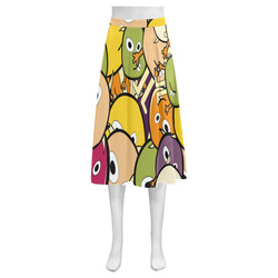 monster colorful doodle Mnemosyne Women's Crepe Skirt (Model D16)
