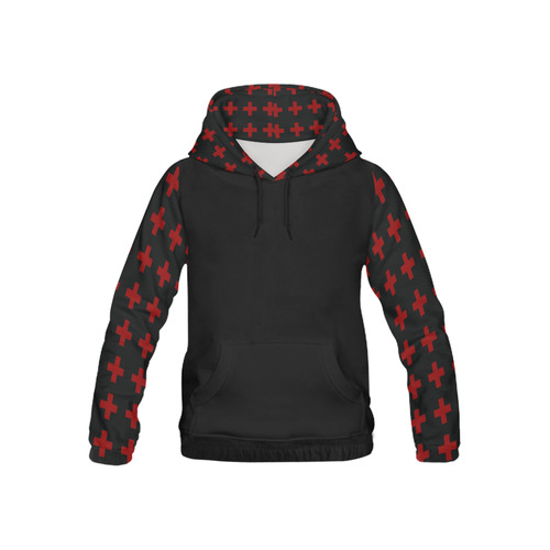 Punk Rock style Red Crosses Pattern design Hood & Sleeves All Over Print Hoodie for Kid (USA Size) (Model H13)
