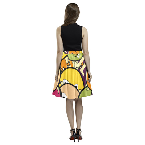 monster colorful doodle Melete Pleated Midi Skirt (Model D15)
