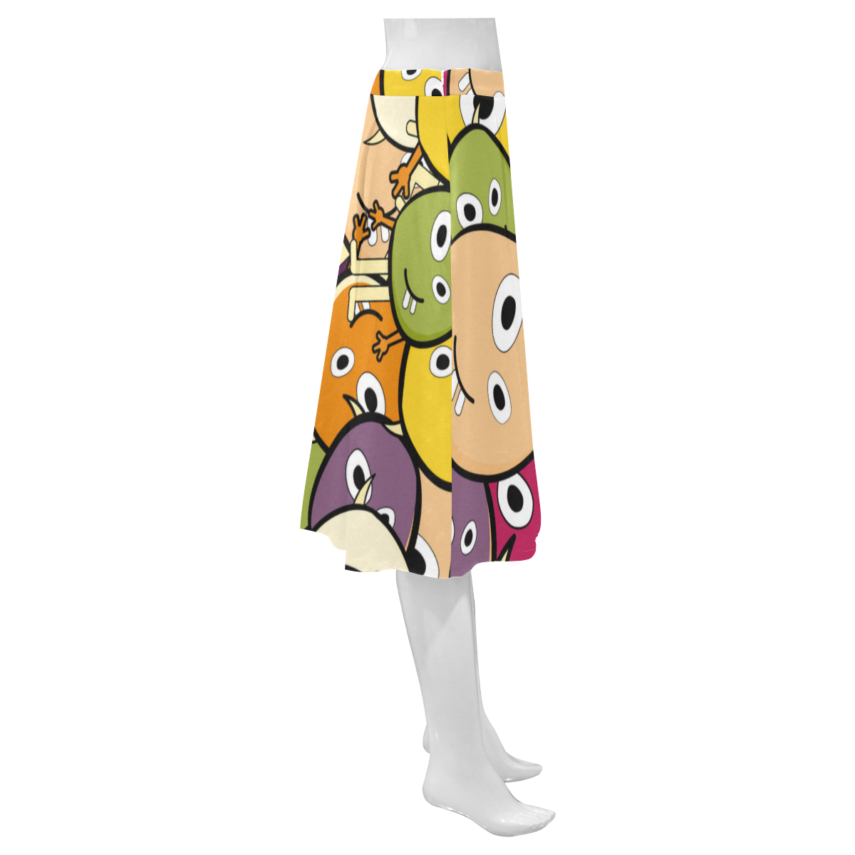 monster colorful doodle Mnemosyne Women's Crepe Skirt (Model D16)