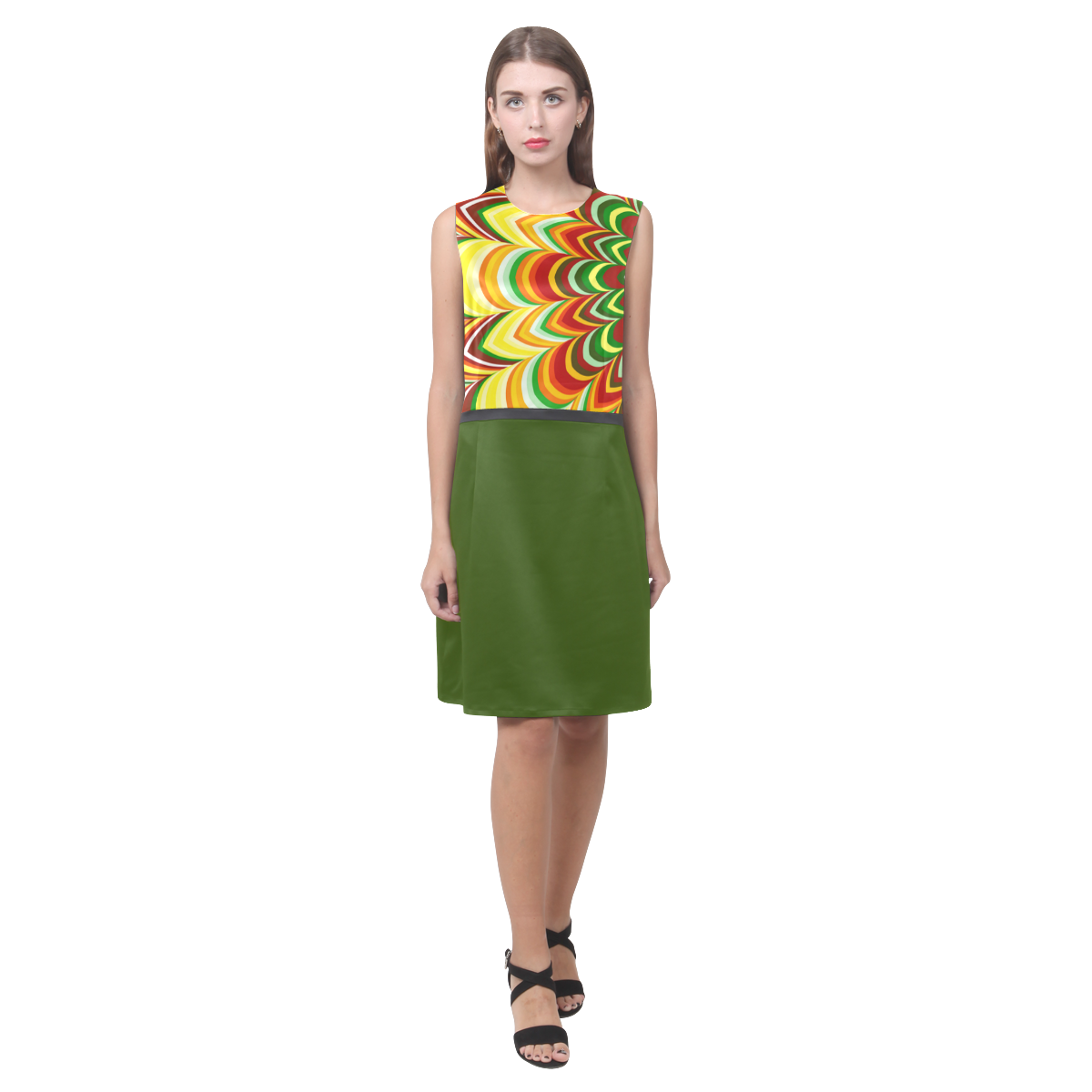 Colorful striped pattern Asymmetric, Green Skirt Version Eos Women's Sleeveless Dress (Model D01)