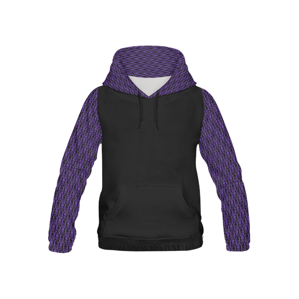 Gothic style Purple and Black Skulls Hood & Sleeves All Over Print Hoodie for Kid (USA Size) (Model H13)