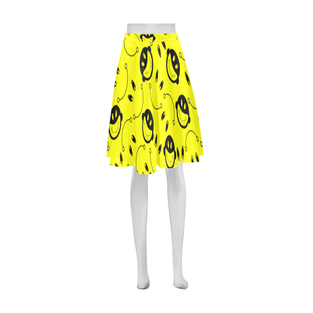 monkey tongue out on yellow Athena Women's Short Skirt (Model D15)