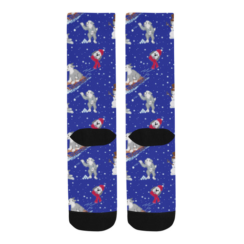 Christmas sheepies in the snow- Navy Trouser Socks