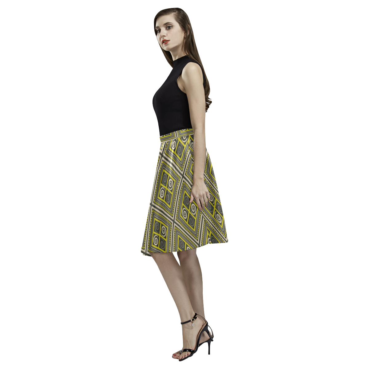 African Fabric Melete Pleated Midi Skirt (Model D15)