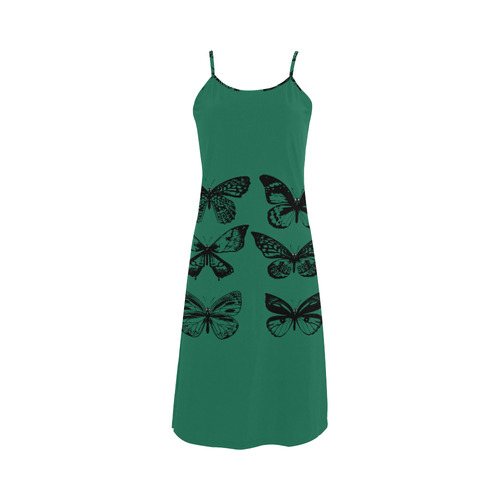 Designers summer Dress with butterflies / green, black Alcestis Slip Dress (Model D05)