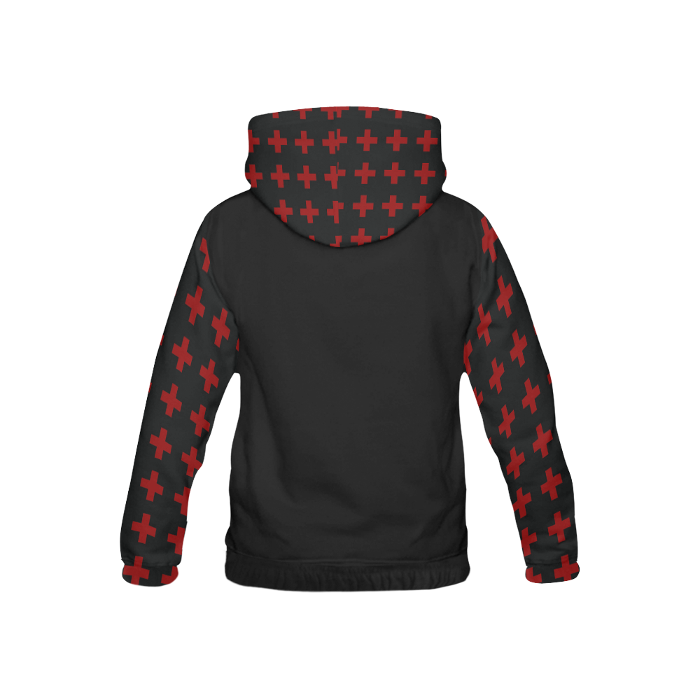 Punk Rock style Red Crosses Pattern design Hood & Sleeves All Over Print Hoodie for Kid (USA Size) (Model H13)