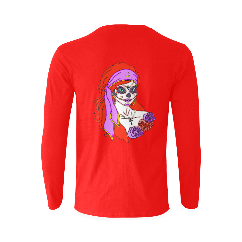 Gypsy Sugar Skull Red Sunny Men's T-shirt (long-sleeve) (Model T08)