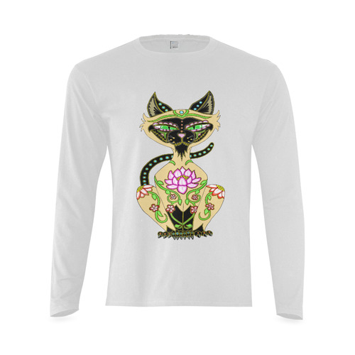 Siamese Cat Sugar Skull White Sunny Men's T-shirt (long-sleeve) (Model T08)