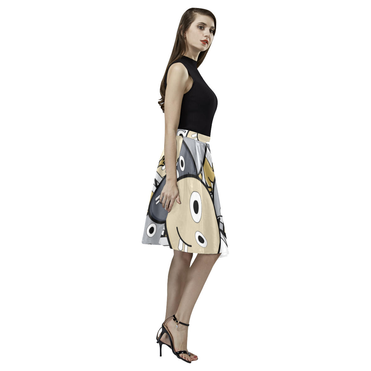 doodle monsters Melete Pleated Midi Skirt (Model D15)