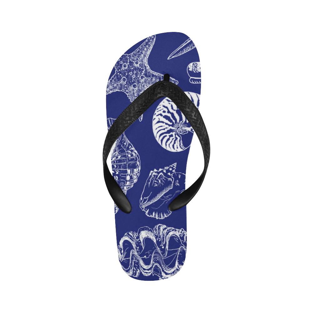 Shell Fabric NAVY Flip Flops for Men/Women (Model 040)