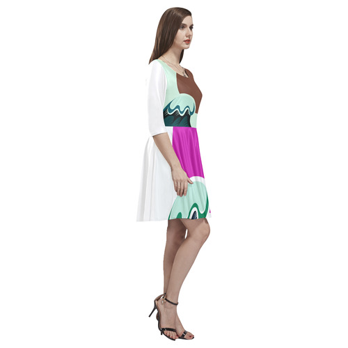 Luxury artistic Dress : Asia wave with Sun Tethys Half-Sleeve Skater Dress(Model D20)