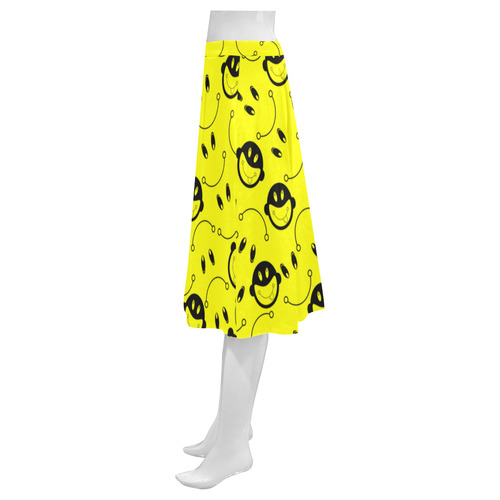 monkey tongue out on yellow Mnemosyne Women's Crepe Skirt (Model D16)