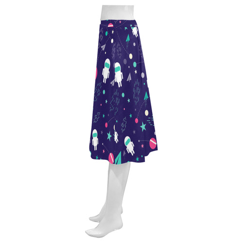 Cute Doodle Astronauts Mnemosyne Women's Crepe Skirt (Model D16)