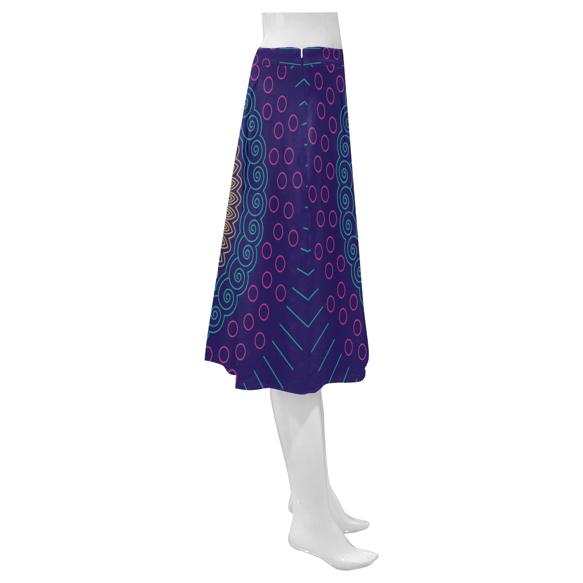 blue mandala circular Mnemosyne Women's Crepe Skirt (Model D16)
