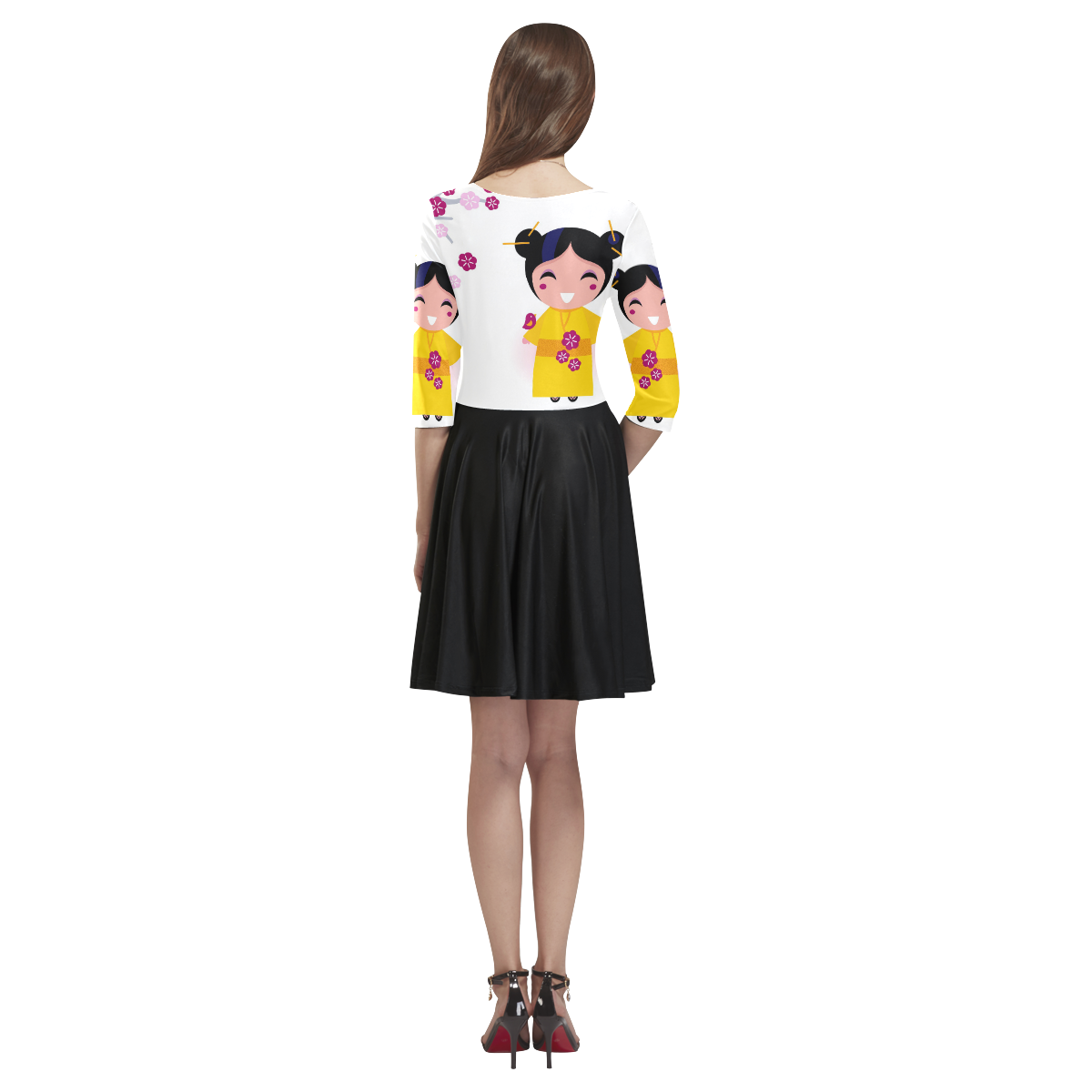 Artistic long ladies dress with Geisha Tethys Half-Sleeve Skater Dress(Model D20)
