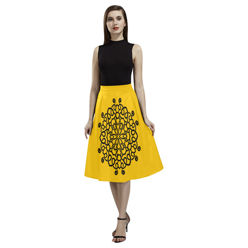 Crepe skirt yellow with Black mandala art Aoede Crepe Skirt (Model D16)
