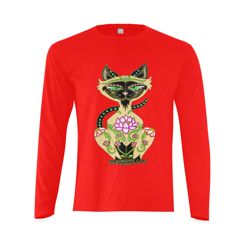 Siamese Cat Sugar Skull Red Sunny Men's T-shirt (long-sleeve) (Model T08)