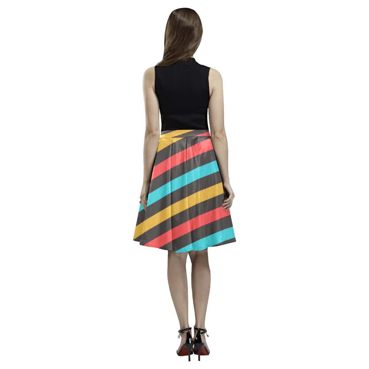 retro stripe Melete Pleated Midi Skirt (Model D15)