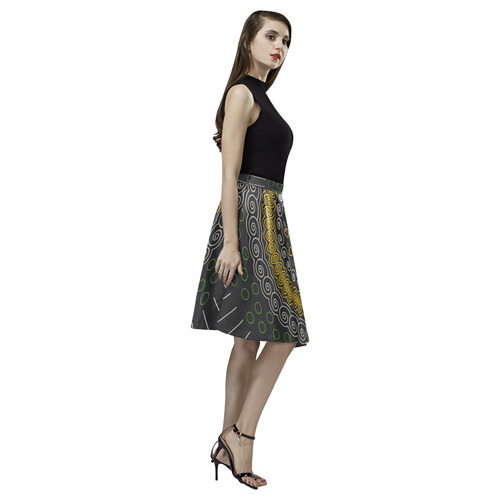 green with yellow mandala circular Melete Pleated Midi Skirt (Model D15)