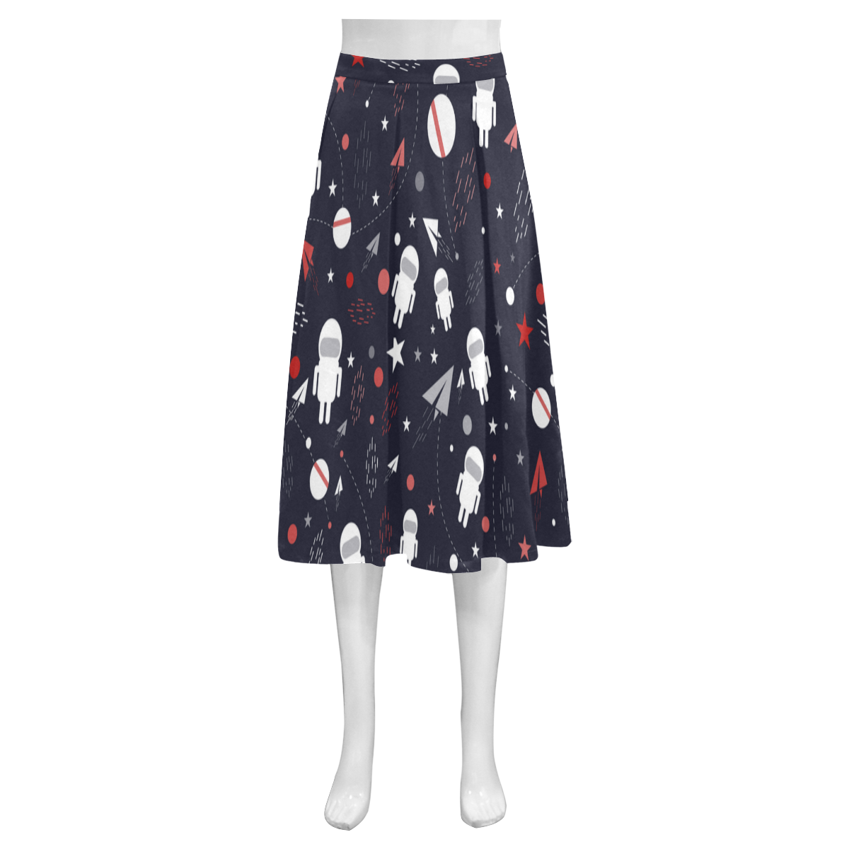 Astronaut Doodle Mnemosyne Women's Crepe Skirt (Model D16)