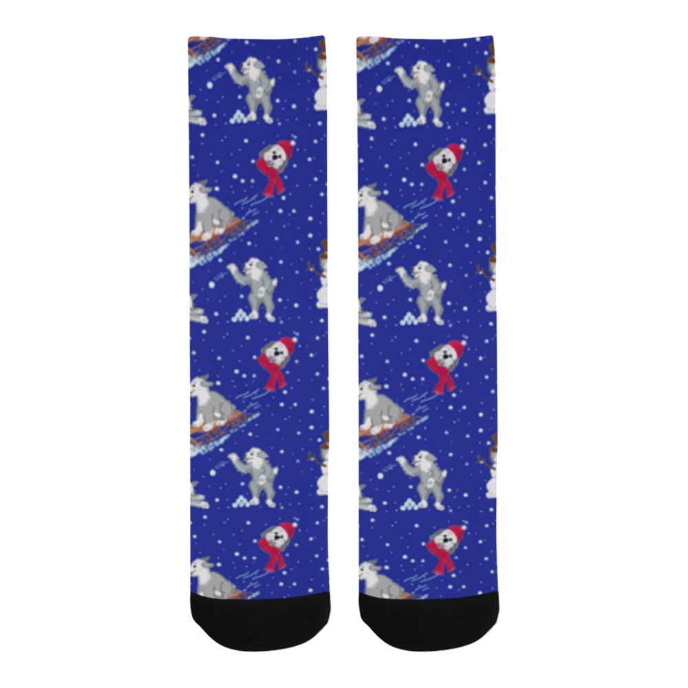 Christmas sheepies in the snow- Navy Trouser Socks