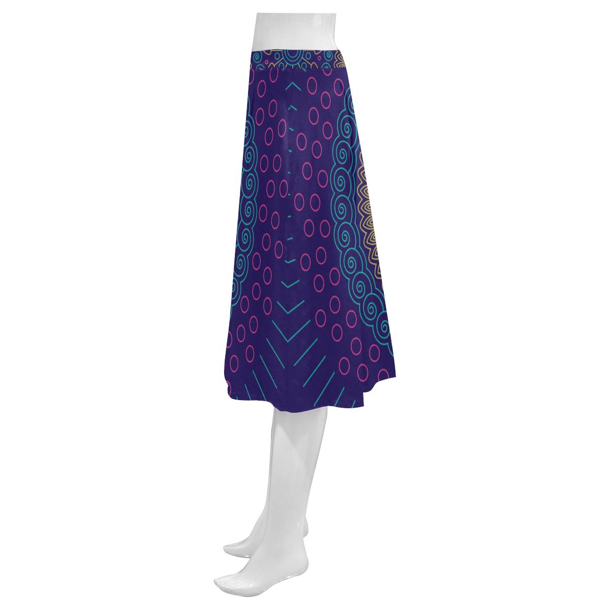 blue mandala circular Mnemosyne Women's Crepe Skirt (Model D16)
