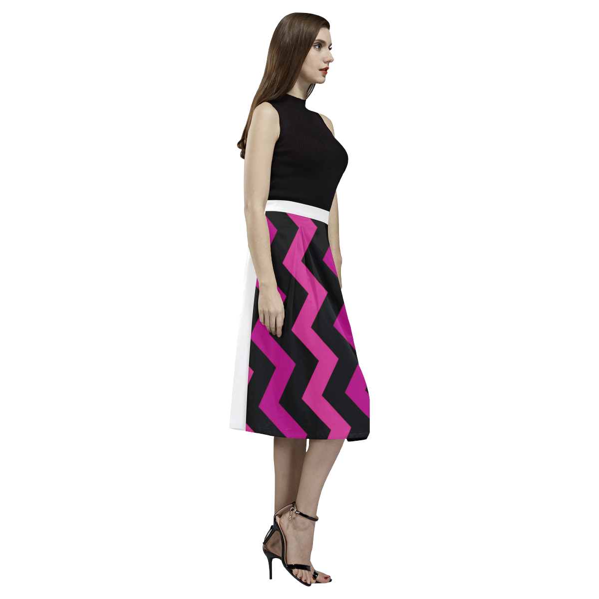 Luxury designers Skirt with zig-zag Stripes purple black Aoede Crepe Skirt (Model D16)