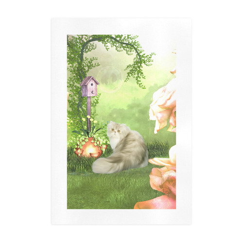 Cute cat in a garden Art Print 19‘’x28‘’